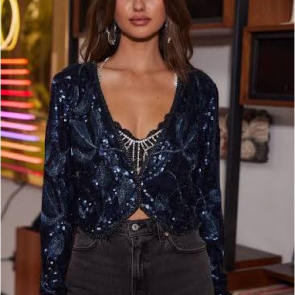 12th Tribe Midnight Blue Sequin Cardigan